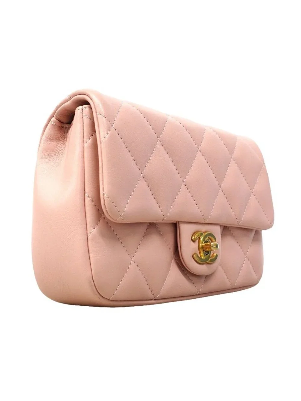 Chanel Shoulder Bag Mini Quilted Lambskin Pink Gold